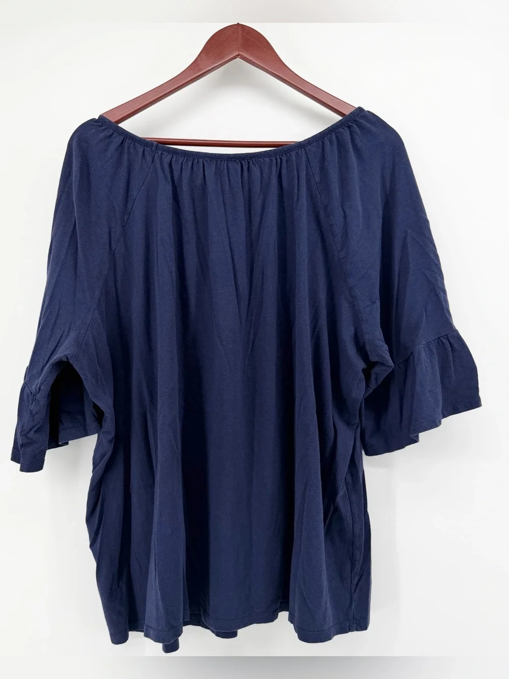 Michael Kors 3X Plus Navy Blue Ruffle Sleeve Peasant Blouse Boho Cottagecore Top